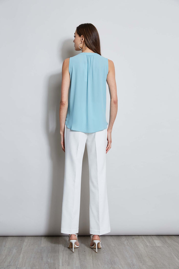 Elie Tahari T-Tahari Sleeveless Split Neck Top BLUE HAZE