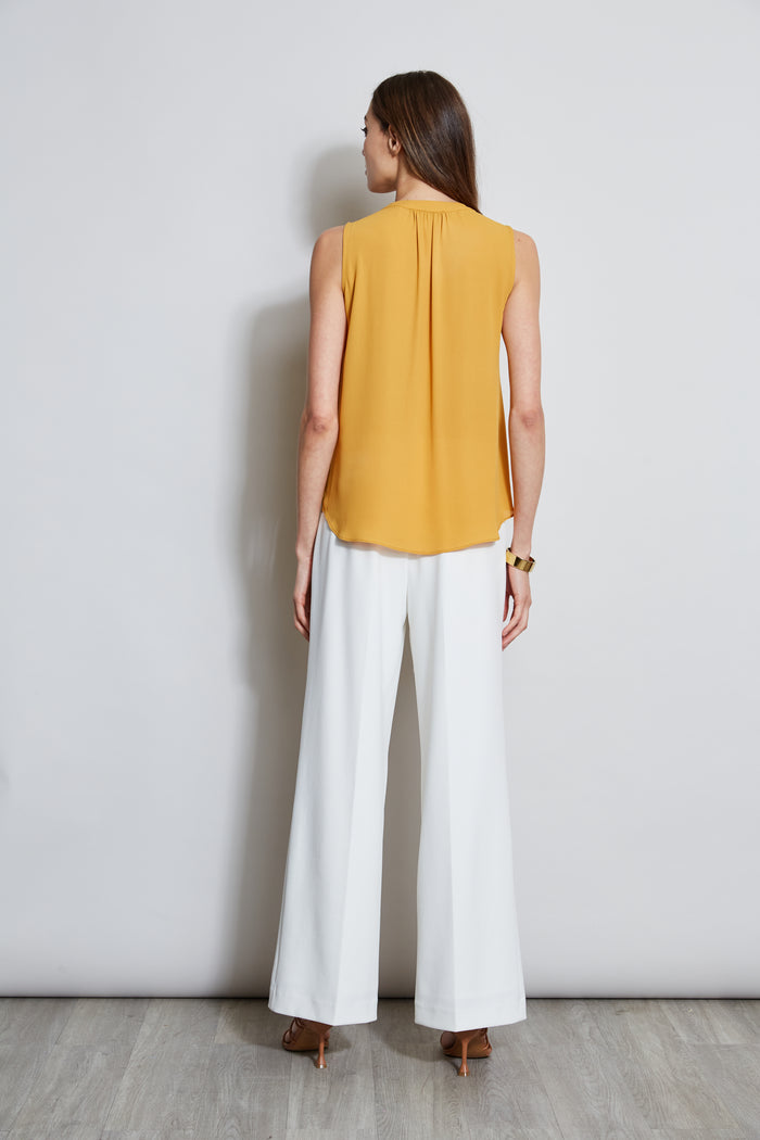 Elie Tahari T-Tahari Sleeveless Split Neck Top LIGHT SAFFRON