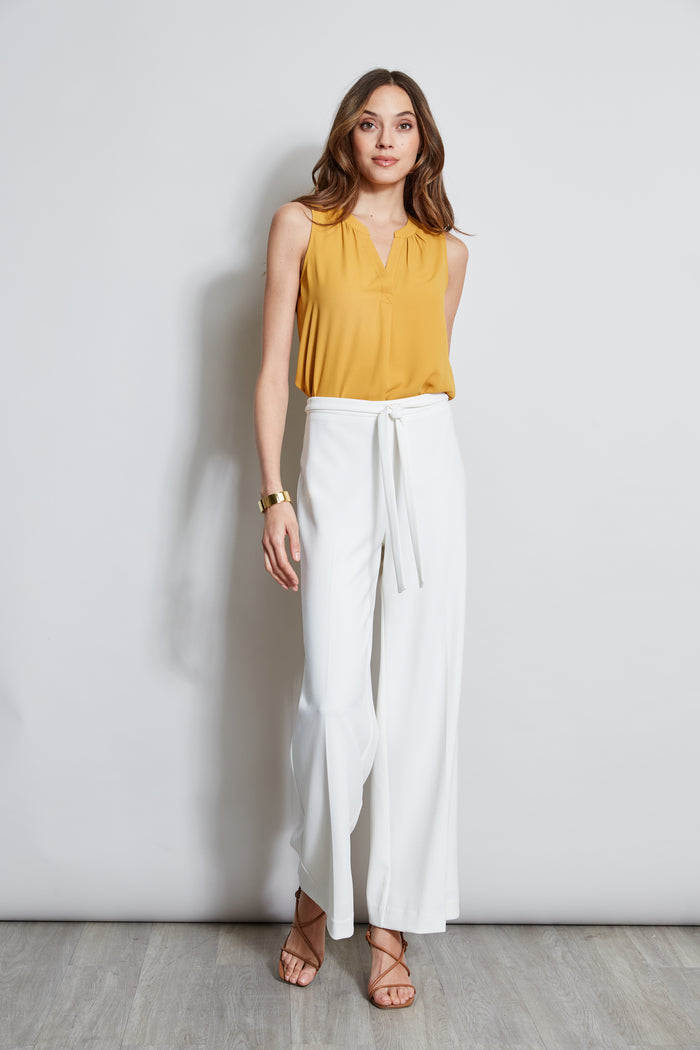 Elie Tahari T-Tahari Sleeveless Split Neck Top LIGHT SAFFRON