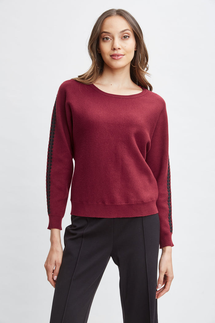 Elie Tahari T-Tahari Stitch Sleeve Sweater BORDEAUX RED