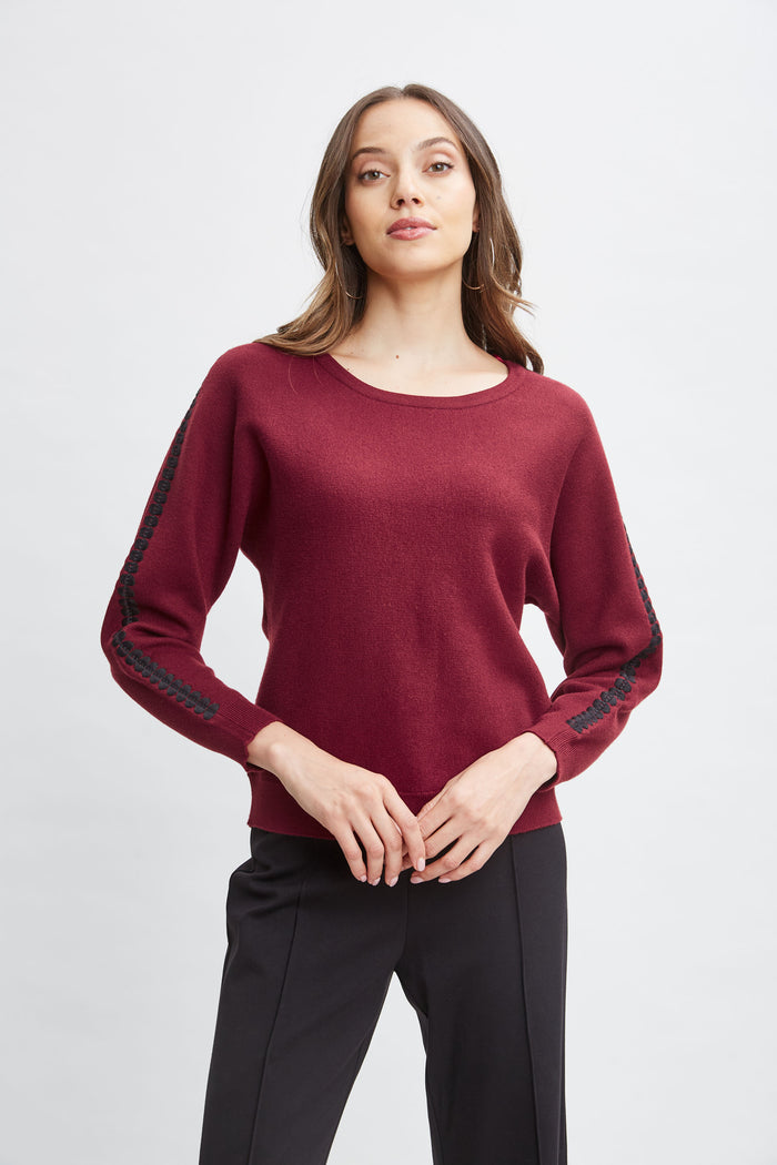 Elie Tahari T-Tahari Stitch Sleeve Sweater BORDEAUX RED