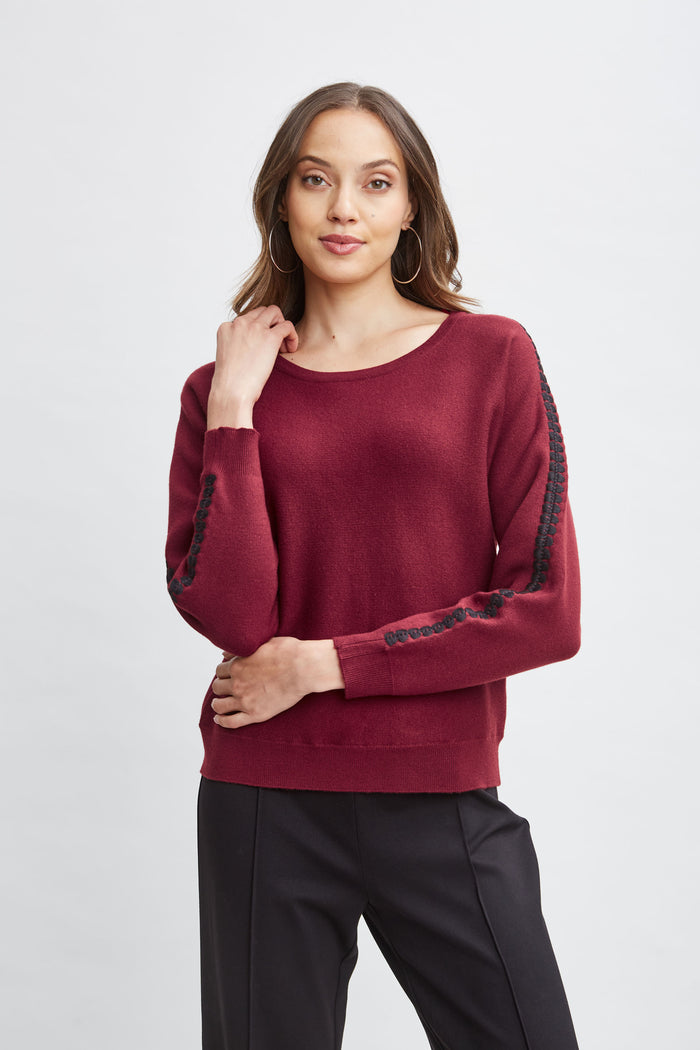 Elie Tahari T-Tahari Stitch Sleeve Sweater BORDEAUX RED