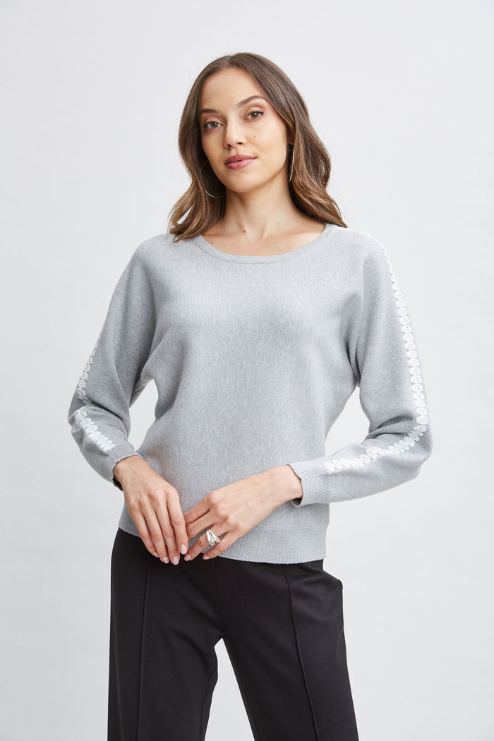 Elie Tahari T-Tahari Stitch Sleeve Sweater MEDIUM GREY HEATHER