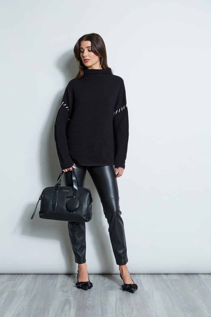 Elie Tahari T-Tahari Stitched Shoulder Sweater BLACK