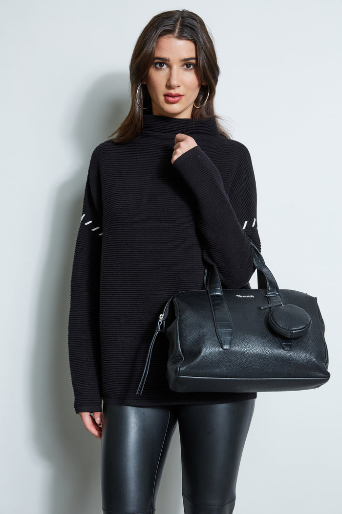 Elie Tahari T-Tahari Stitched Shoulder Sweater BLACK