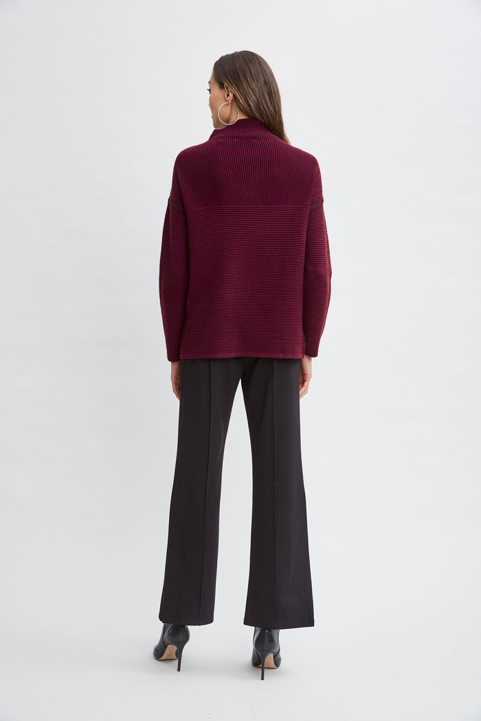 Elie Tahari T-Tahari Stitched Shoulder Sweater BORDEAUX RED