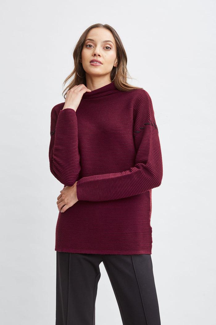 Elie Tahari T-Tahari Stitched Shoulder Sweater BORDEAUX RED