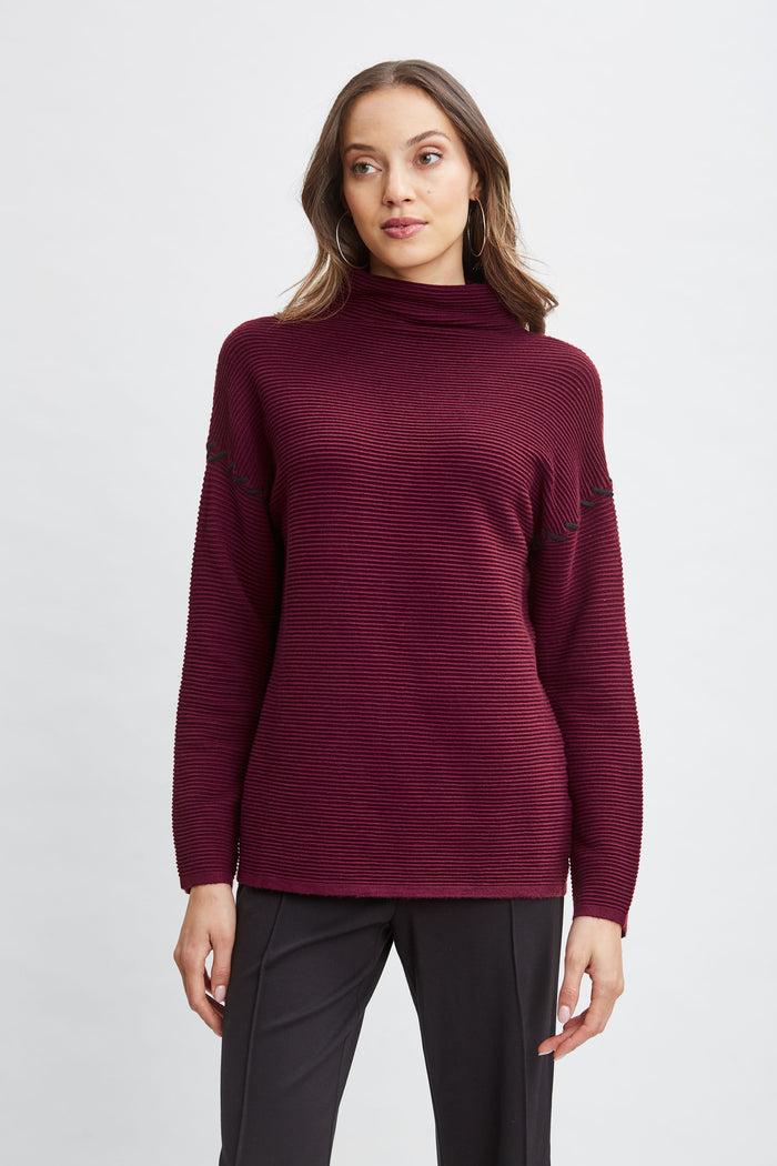 Elie Tahari T-Tahari Stitched Shoulder Sweater BORDEAUX RED