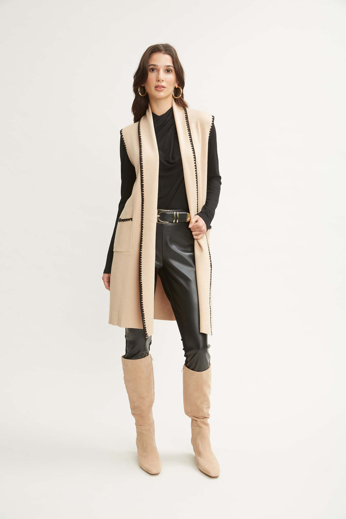Elie Tahari T-Tahari Stitched Sweater Vest TOASTED ALMOND