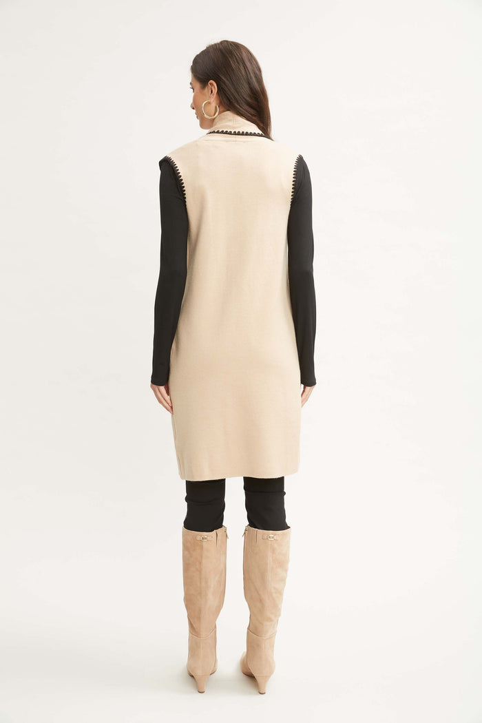 Elie Tahari T-Tahari Stitched Sweater Vest TOASTED ALMOND