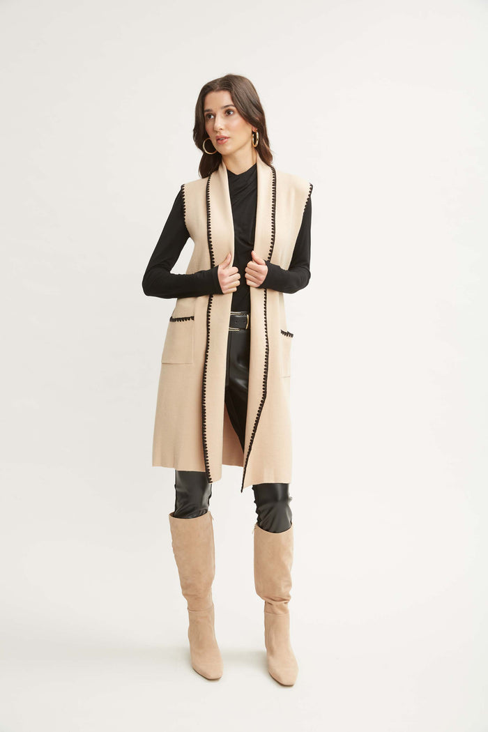 Elie Tahari T-Tahari Stitched Sweater Vest TOASTED ALMOND