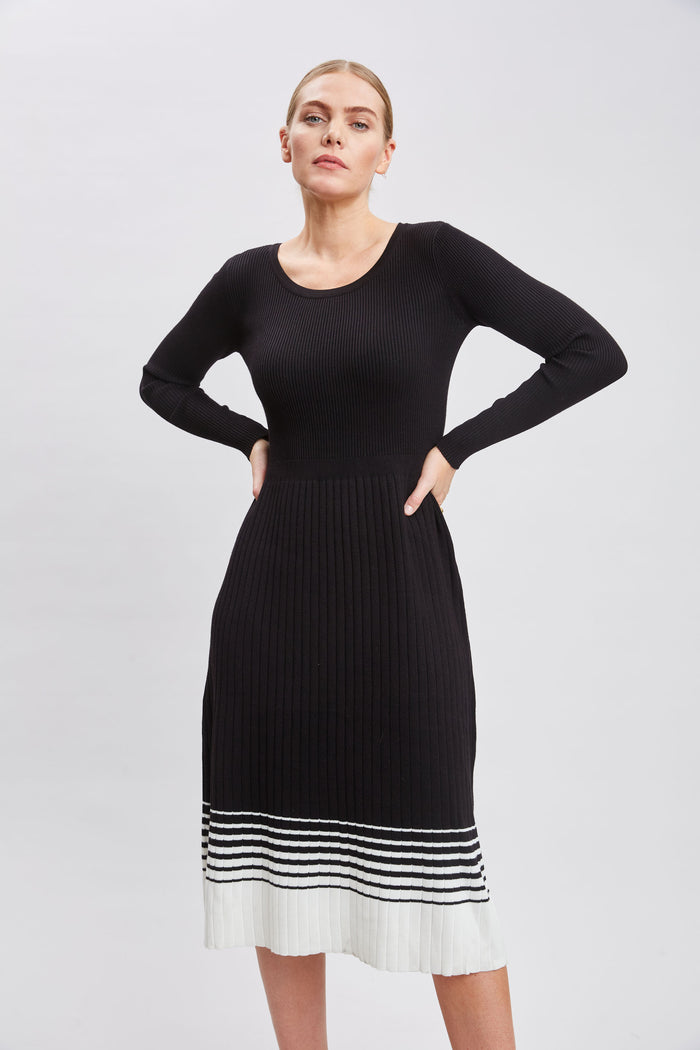 Elie Tahari T-Tahari Stripe Hem Dress BLACK/WHITE STAR