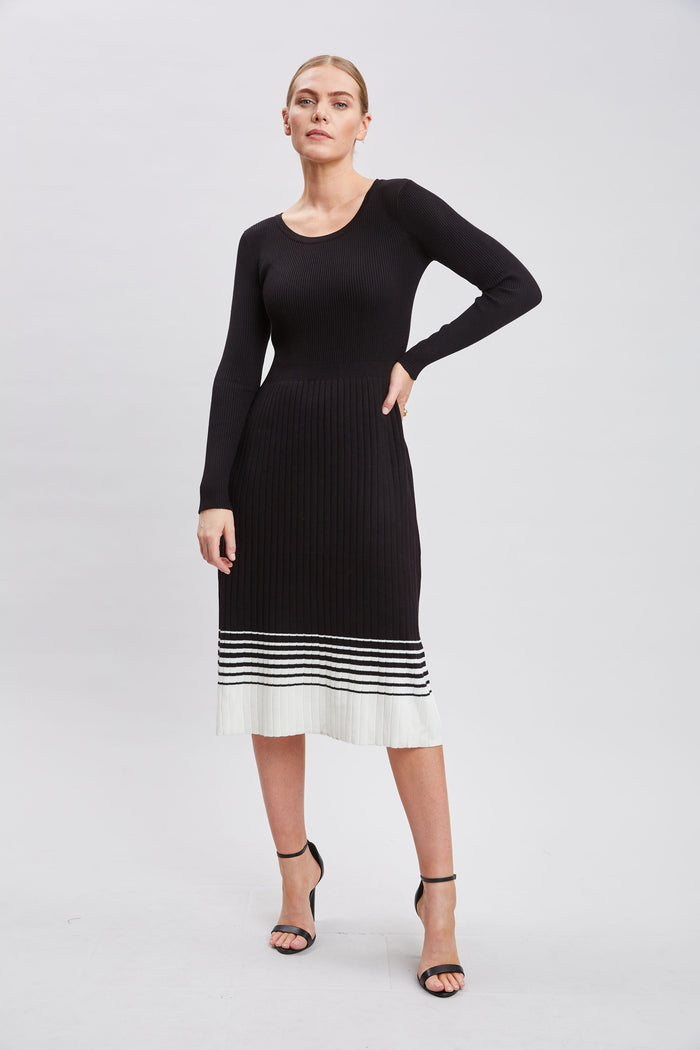 Elie Tahari T-Tahari Stripe Hem Dress BLACK/WHITE STAR