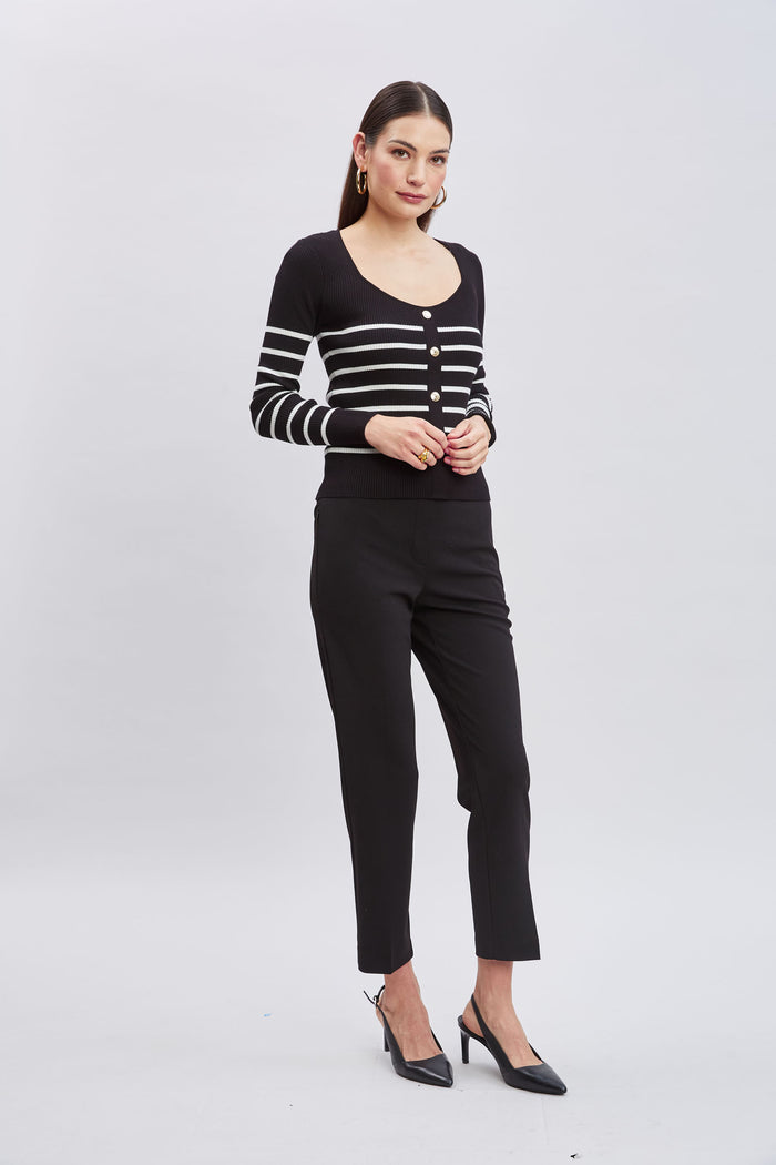 Elie Tahari T-Tahari Sweetheart Stripe Sweater BLACK/WHITE STAR