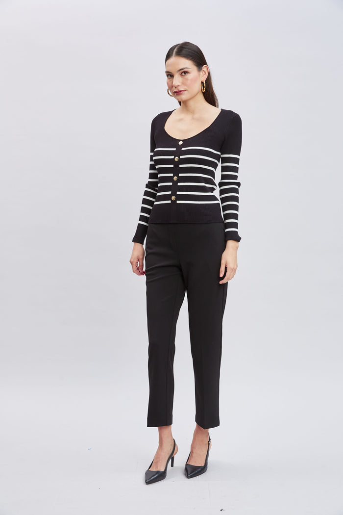 Elie Tahari T-Tahari Sweetheart Stripe Sweater BLACK/WHITE STAR