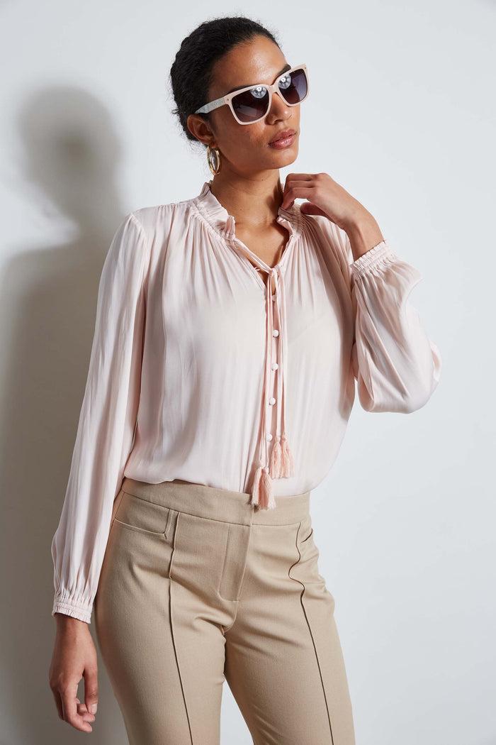 Elie Tahari T-Tahari Tie Neck Airflow Shirt PEARL PINK