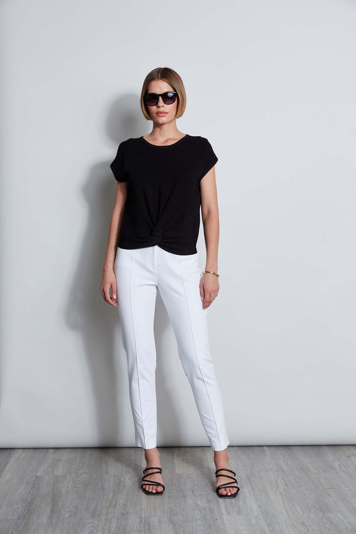 Elie Tahari T-Tahari Twist Knot Short Sleeve Sweater BLACK