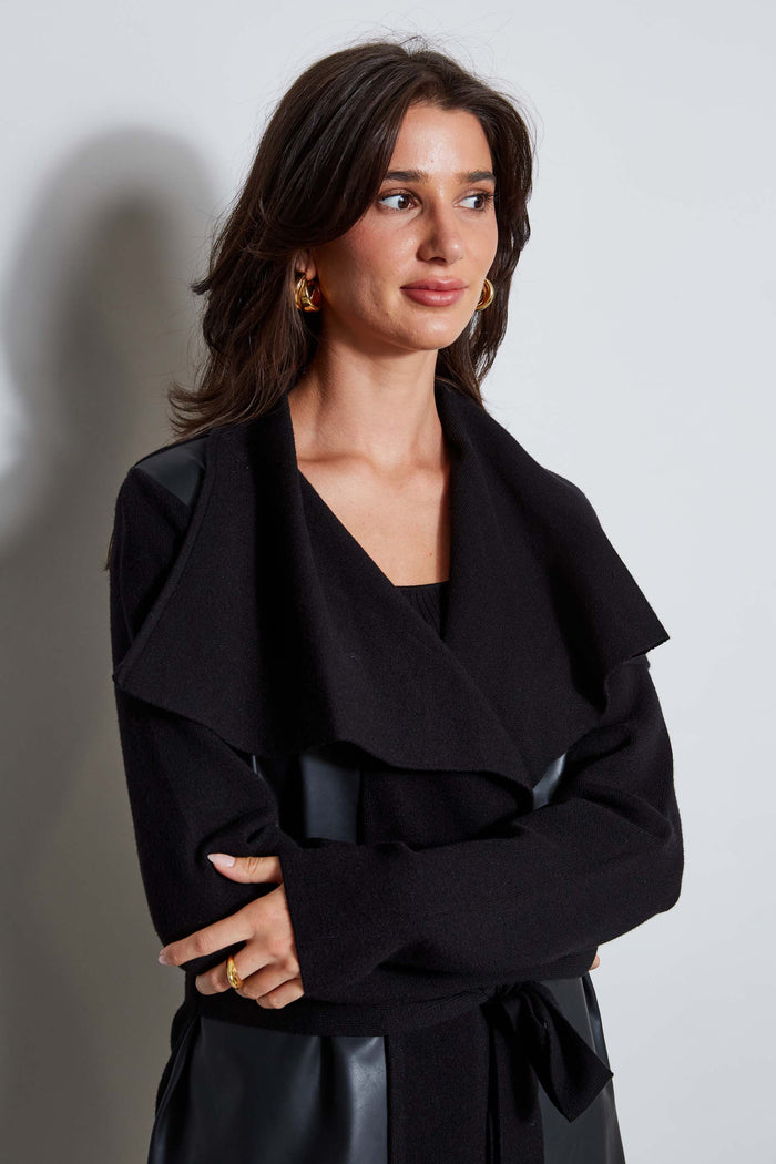 Elie Tahari T-Tahari Vegan Leather Knit Jacket BLACK