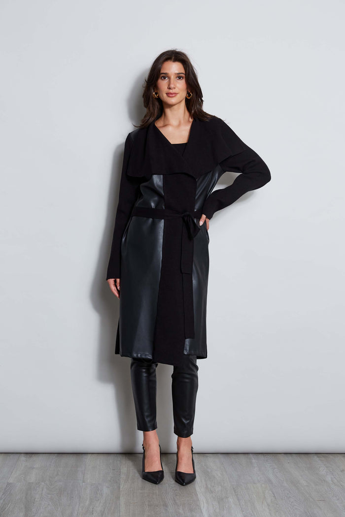 Elie Tahari T-Tahari Vegan Leather Knit Jacket BLACK