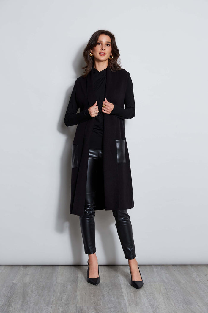 Elie Tahari T-Tahari Vegan Leather Pocket Vest BLACK