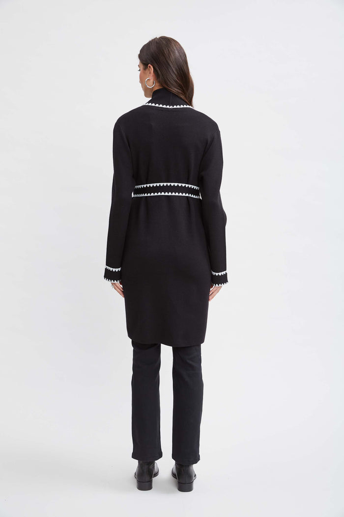 Elie Tahari T-Tahari Whipstitch Belted Cardigan BLACK