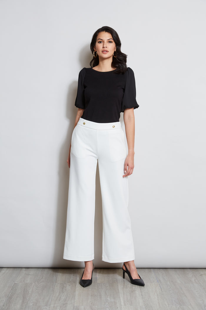 Elie Tahari T-Tahari Wide Leg Button Pant WHITE STAR