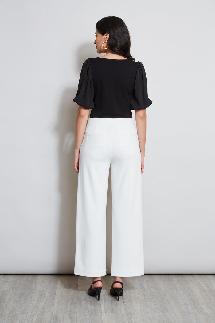 Elie Tahari T-Tahari Wide Leg Button Pant WHITE STAR