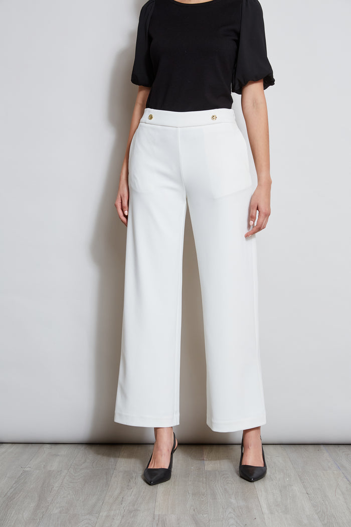 Elie Tahari T-Tahari Wide Leg Button Pant WHITE STAR