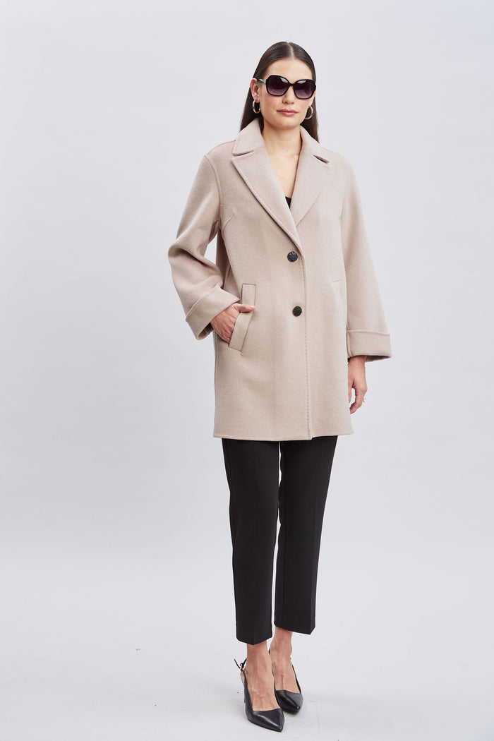 Elie Tahari Tahari Double Face Wool Blend Two Button Coat SOFT ALMOND