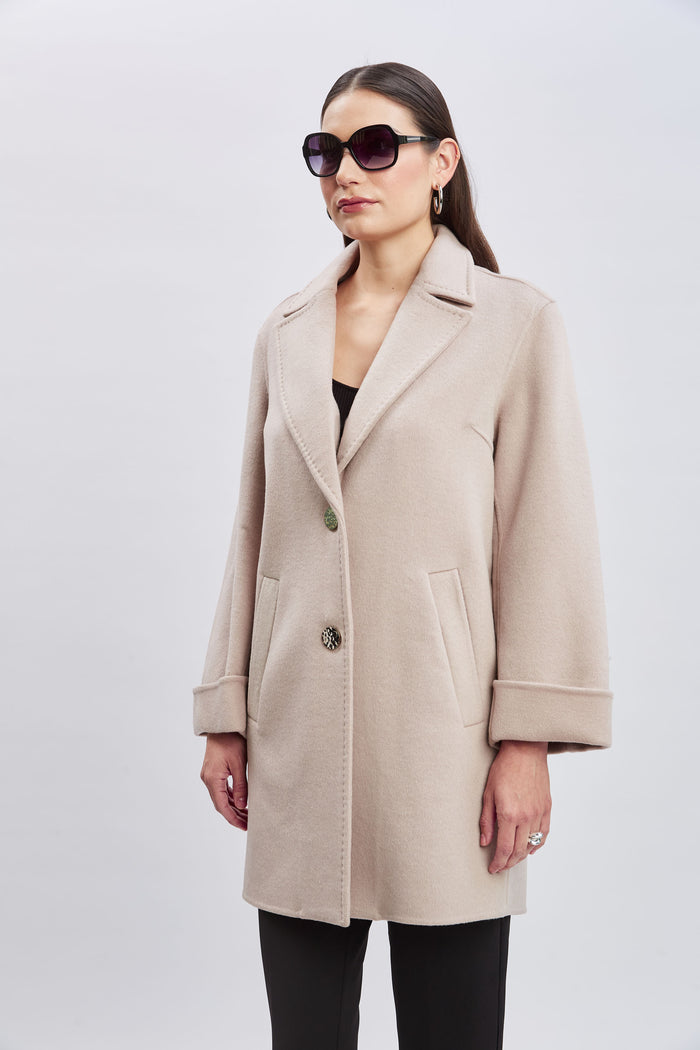 Elie Tahari Tahari Double Face Wool Blend Two Button Coat SOFT ALMOND