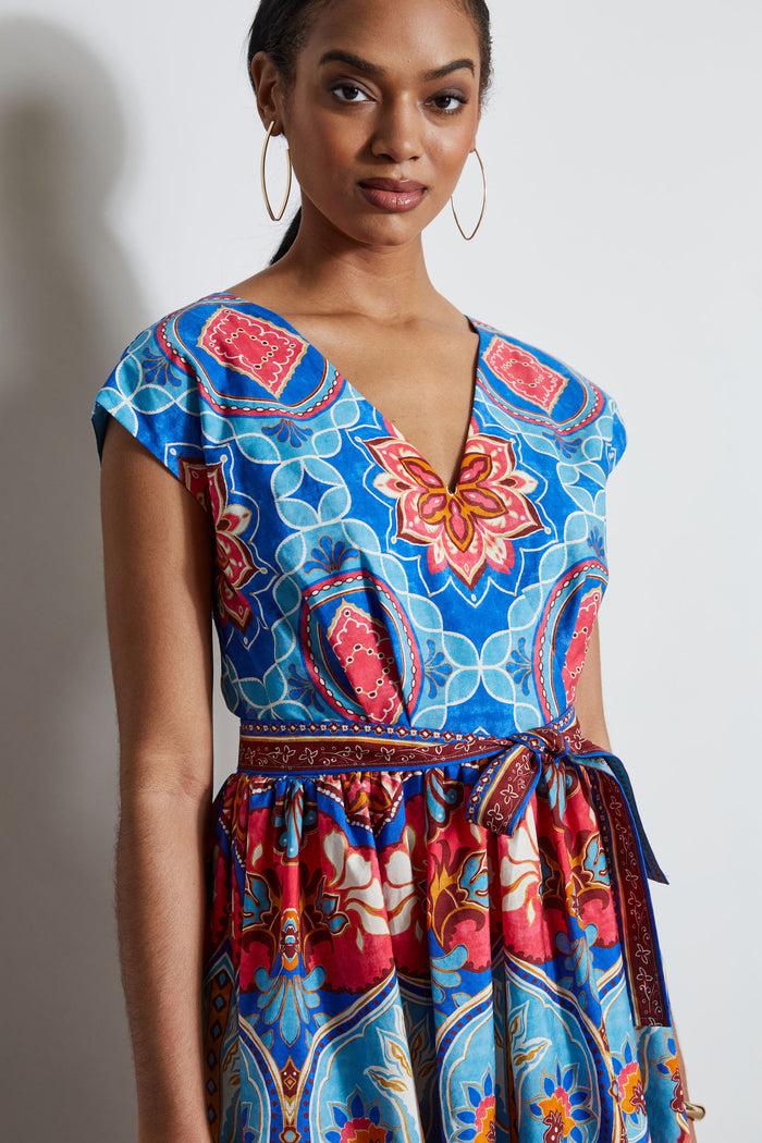 Elie Tahari Tapestry Floral Cotton Midi Dress TAPESTRY FLORAL PRINT