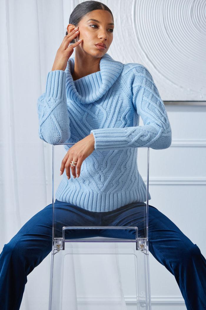 Elie Tahari Texture Turtleneck Wool Sweater BLUE DUSK