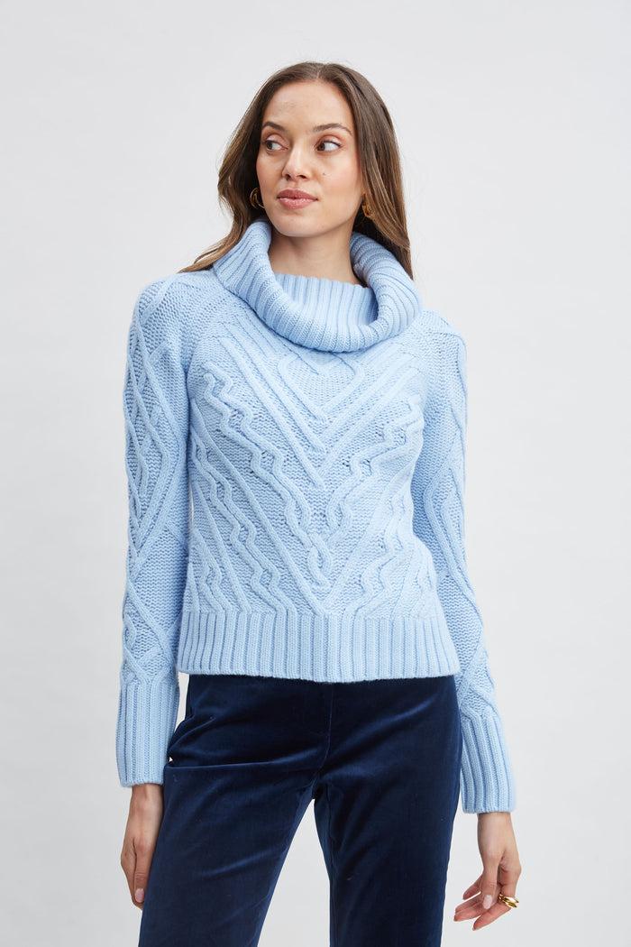 Elie Tahari Texture Turtleneck Wool Sweater BLUE DUSK