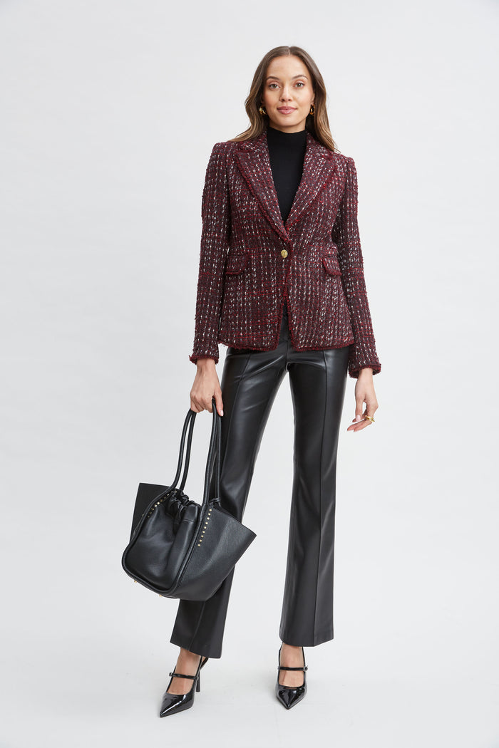 Elie Tahari Tweed Single Button Blazer CORDOVAN MULTI