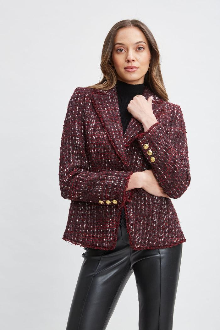 Elie Tahari Tweed Single Button Blazer CORDOVAN MULTI