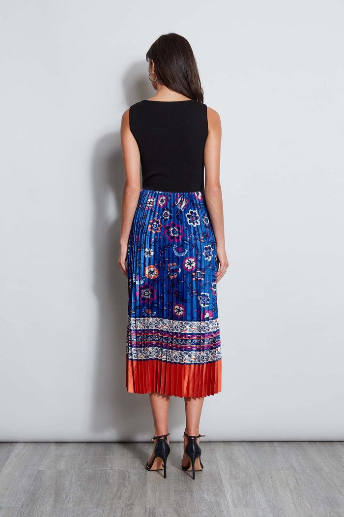 Elie Tahari Twilight Pleated Dress NOIR AND TAJ PRINT