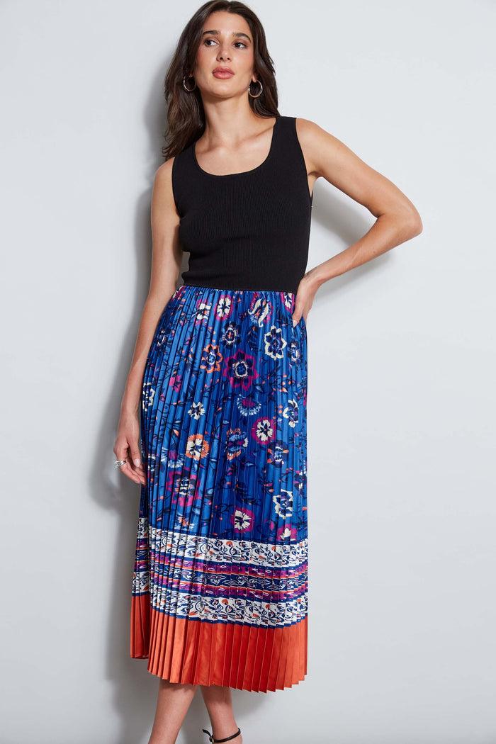 Elie Tahari Twilight Pleated Dress NOIR AND TAJ PRINT