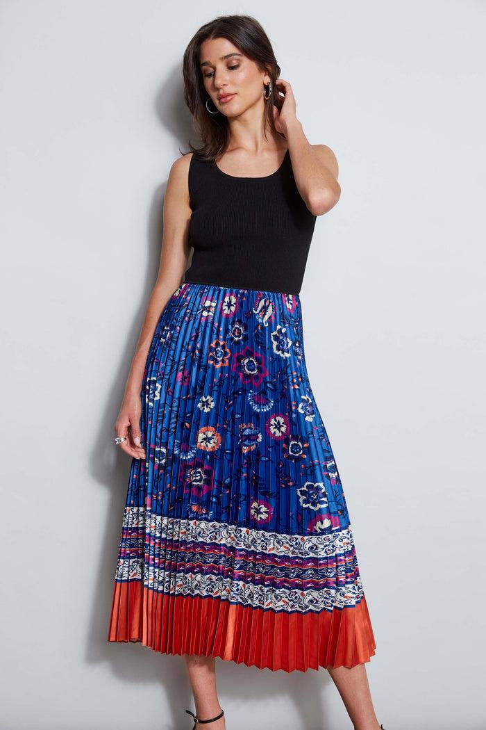 Elie Tahari Twilight Pleated Dress NOIR AND TAJ PRINT