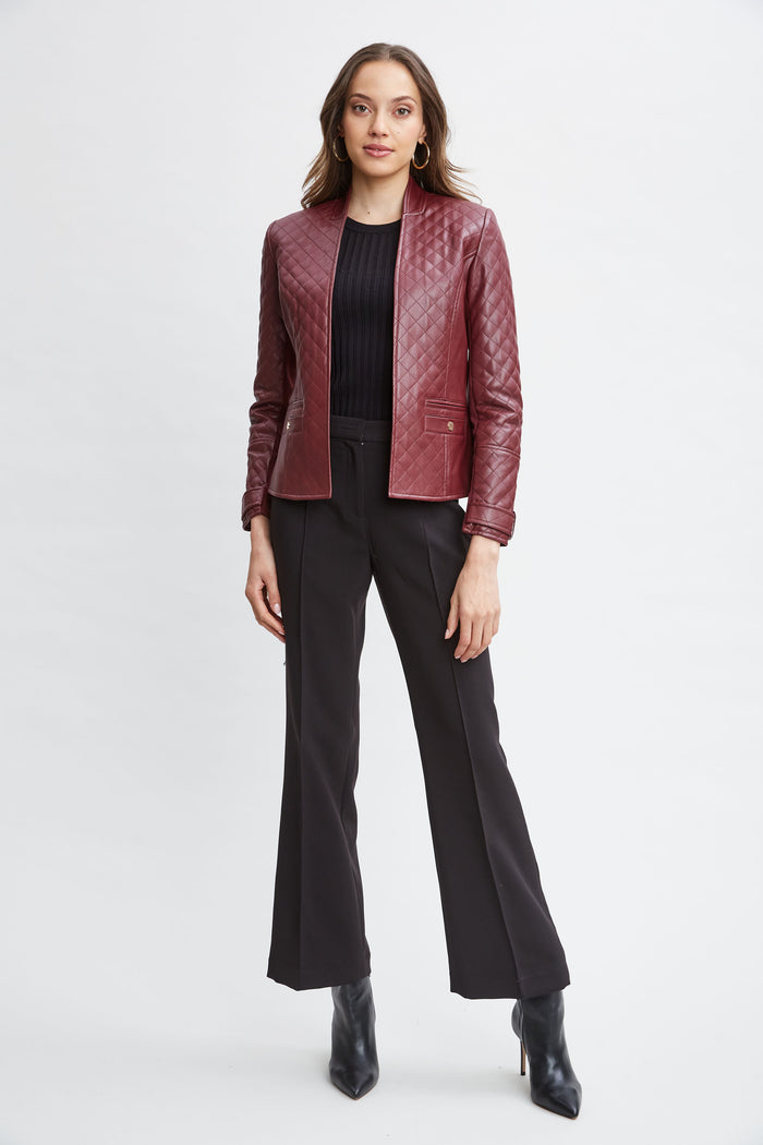 Elie Tahari Vegan Leather Quilted Jacket BORDEAUX RED