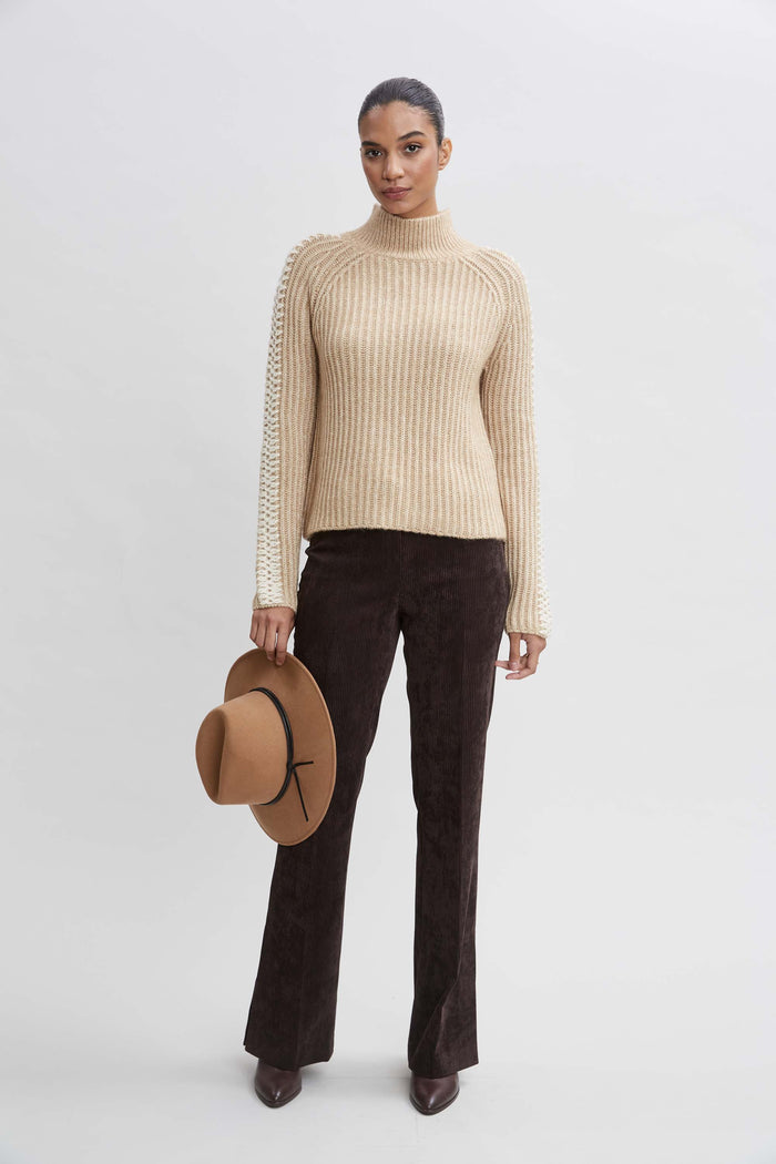 Elie Tahari Whipstitch Cotton Wool Sweater TOFFEE MELANGE