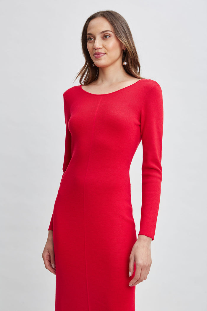 Elie Tahari Wool Draped Chain Sweater Dress RUBY RED