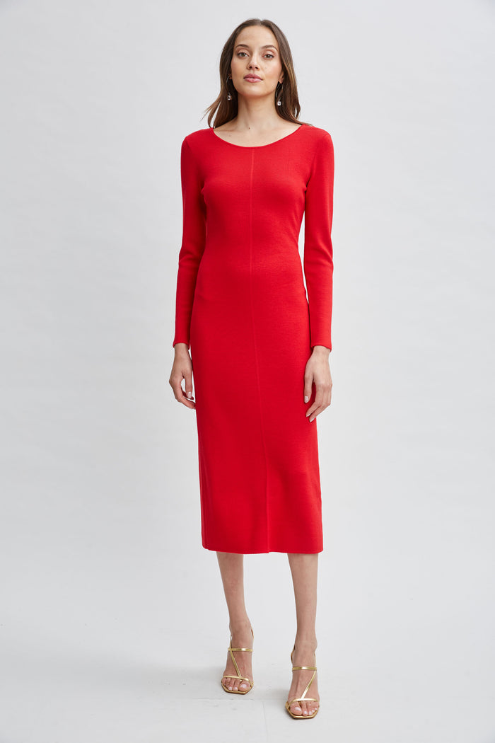 Elie Tahari Wool Draped Chain Sweater Dress RUBY RED