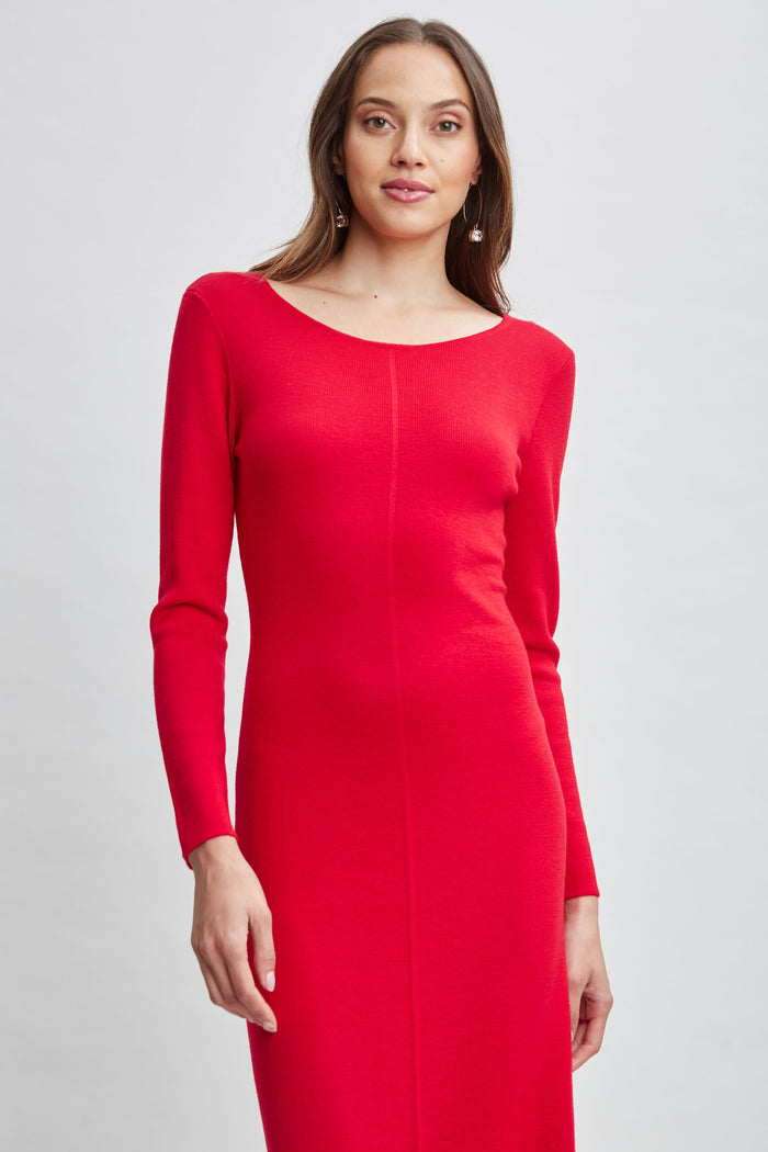Elie Tahari Wool Draped Chain Sweater Dress RUBY RED